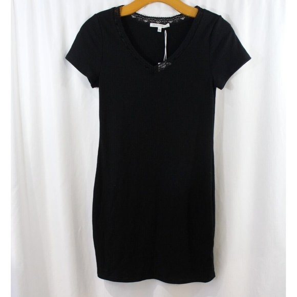 NWT Antistar Womens Black Ribbed Short Sleeve Mini Dress M - Picture 1 of 5